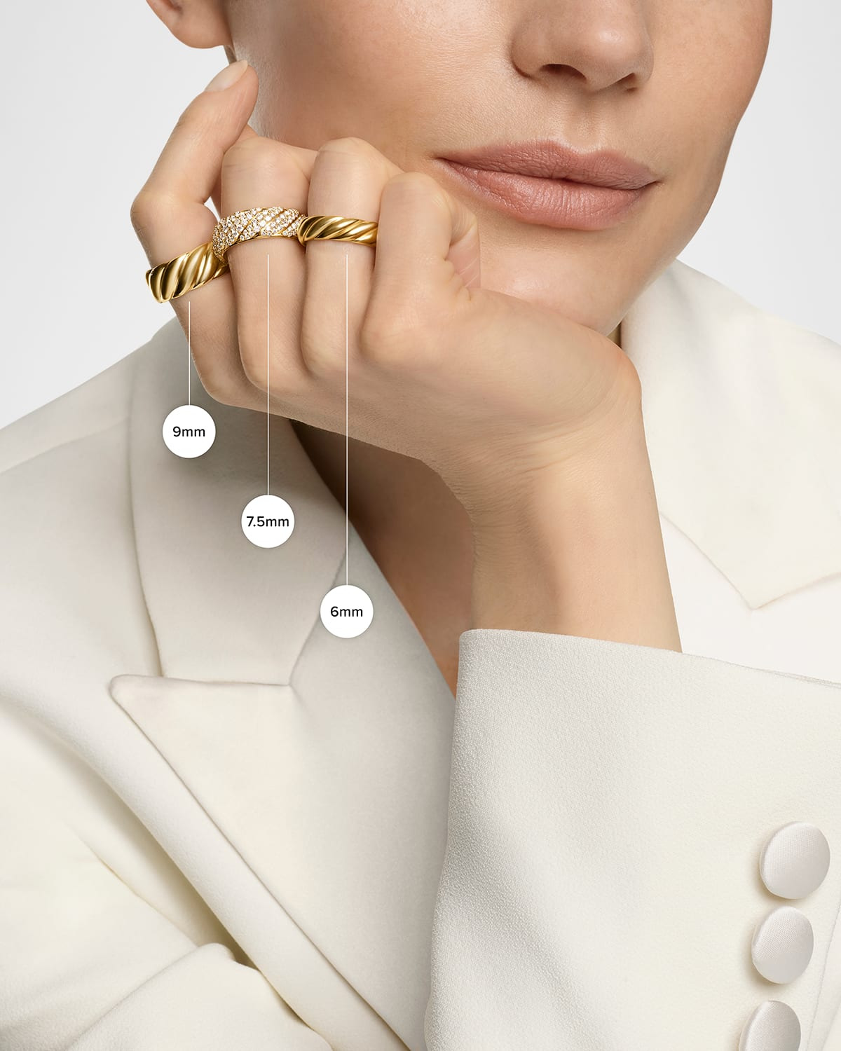 7.5mm Sculpted Cable Ring in 18K Gold - 5