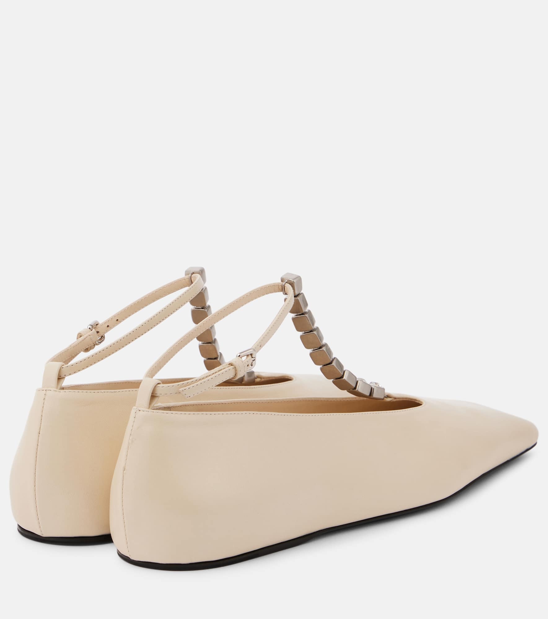 Crystal-embellished leather ballet flats - 3