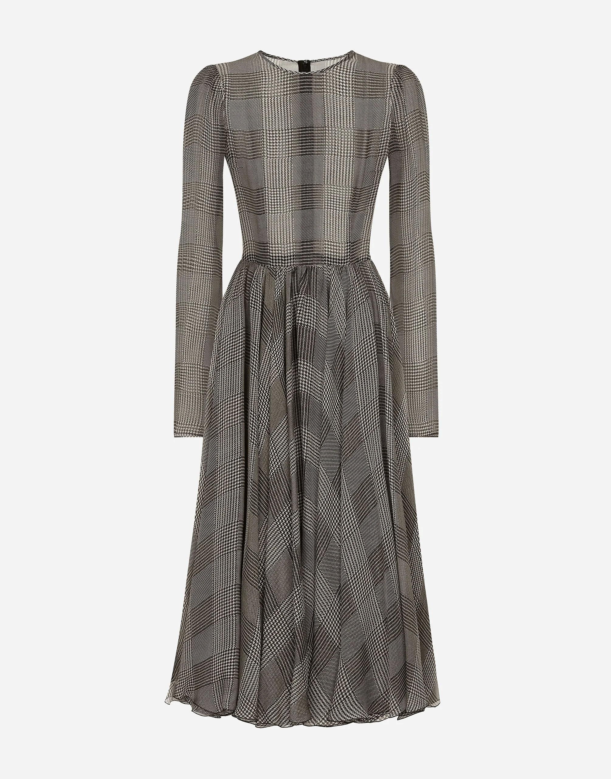 Chiffon calf-length circle skirt with glen plaid print - 1