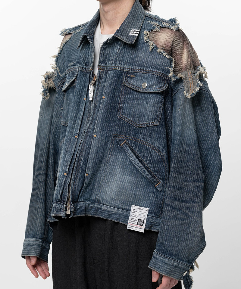 Check Shirt Layered Denim Jacket 11