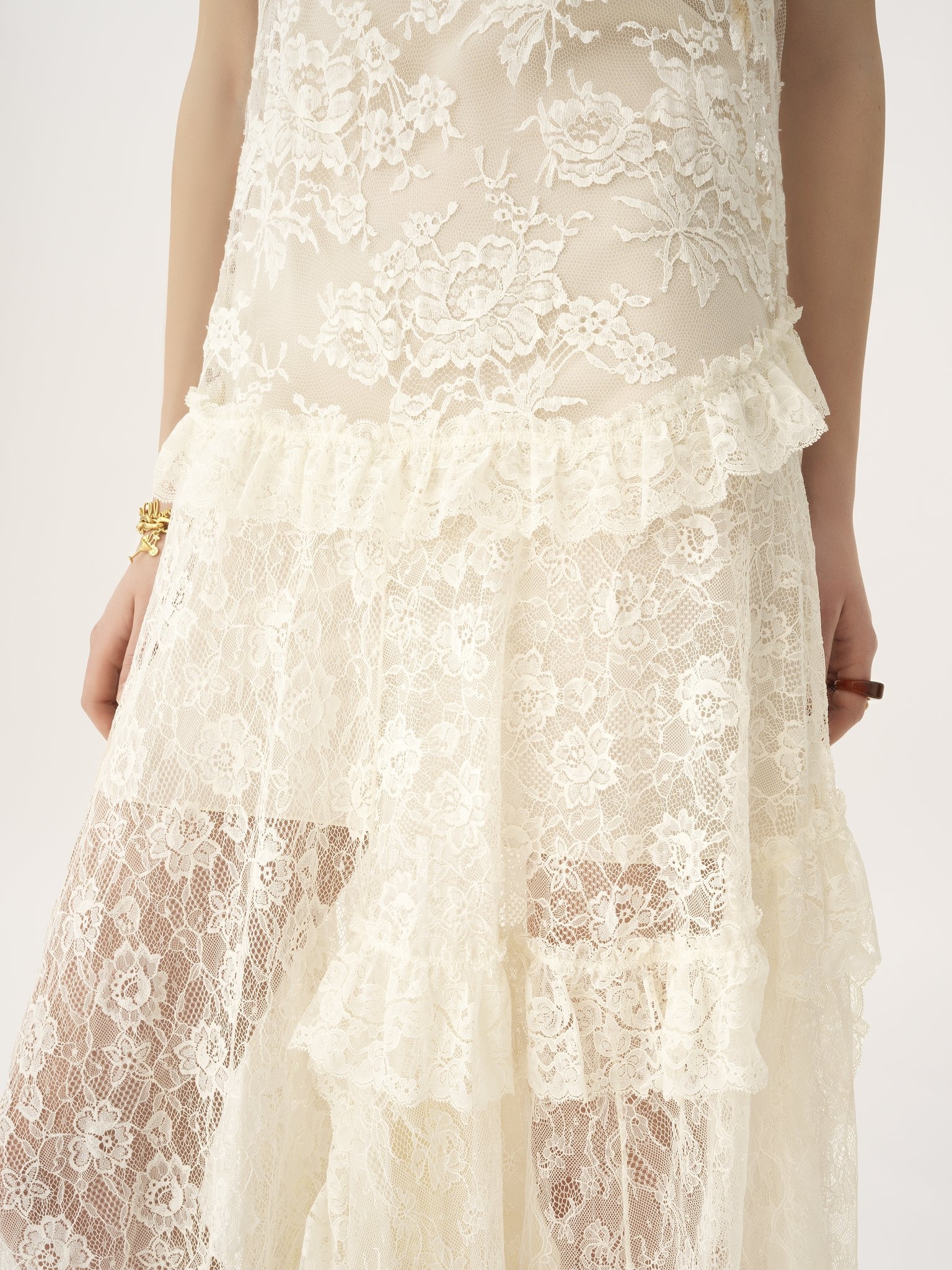 THIN-STRAP LONG DRESS IN EMBROIDERED LACE - 7