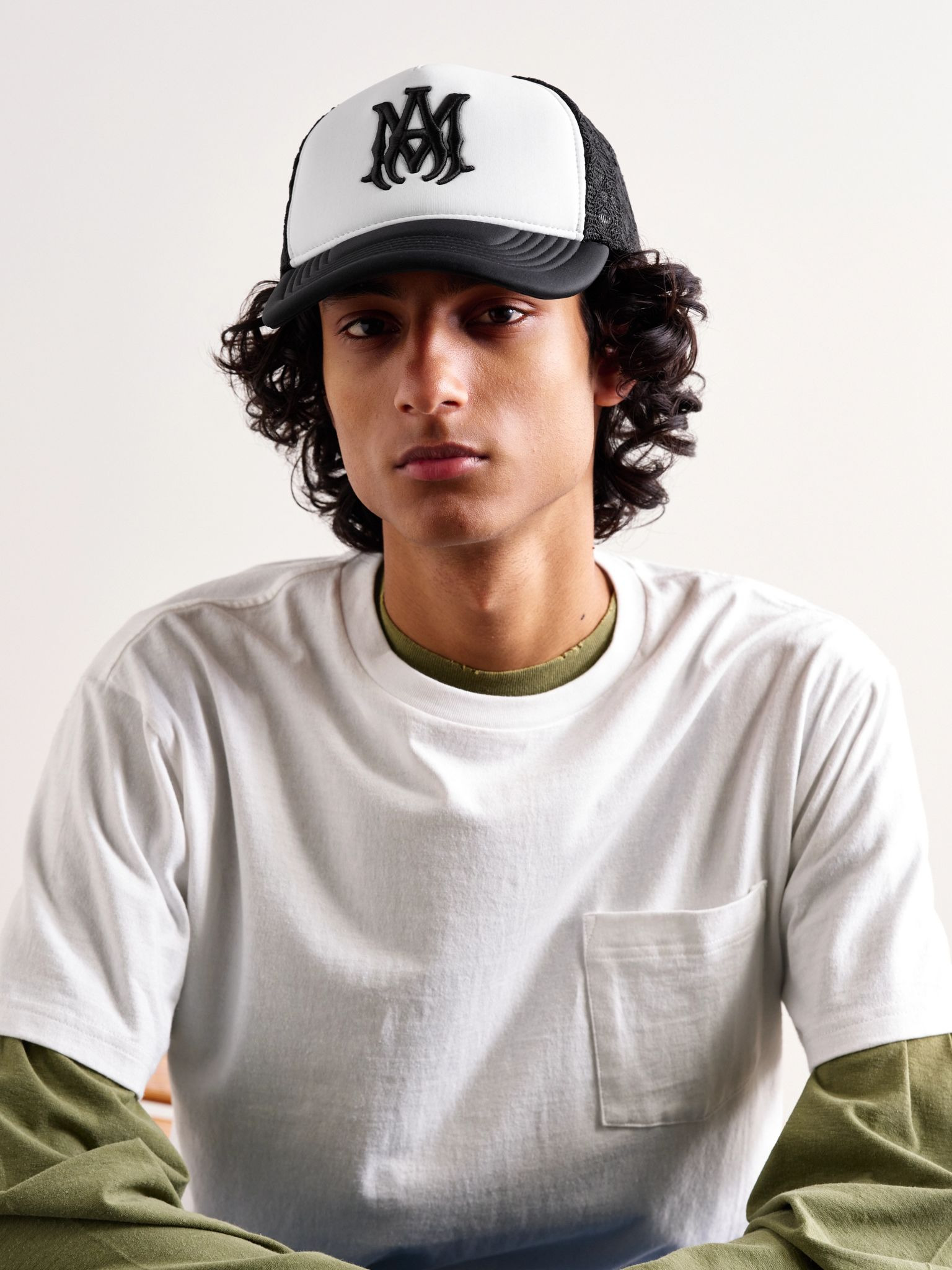 MA Logo-Embroidered Scuba and Mesh Trucker Cap Black - 2