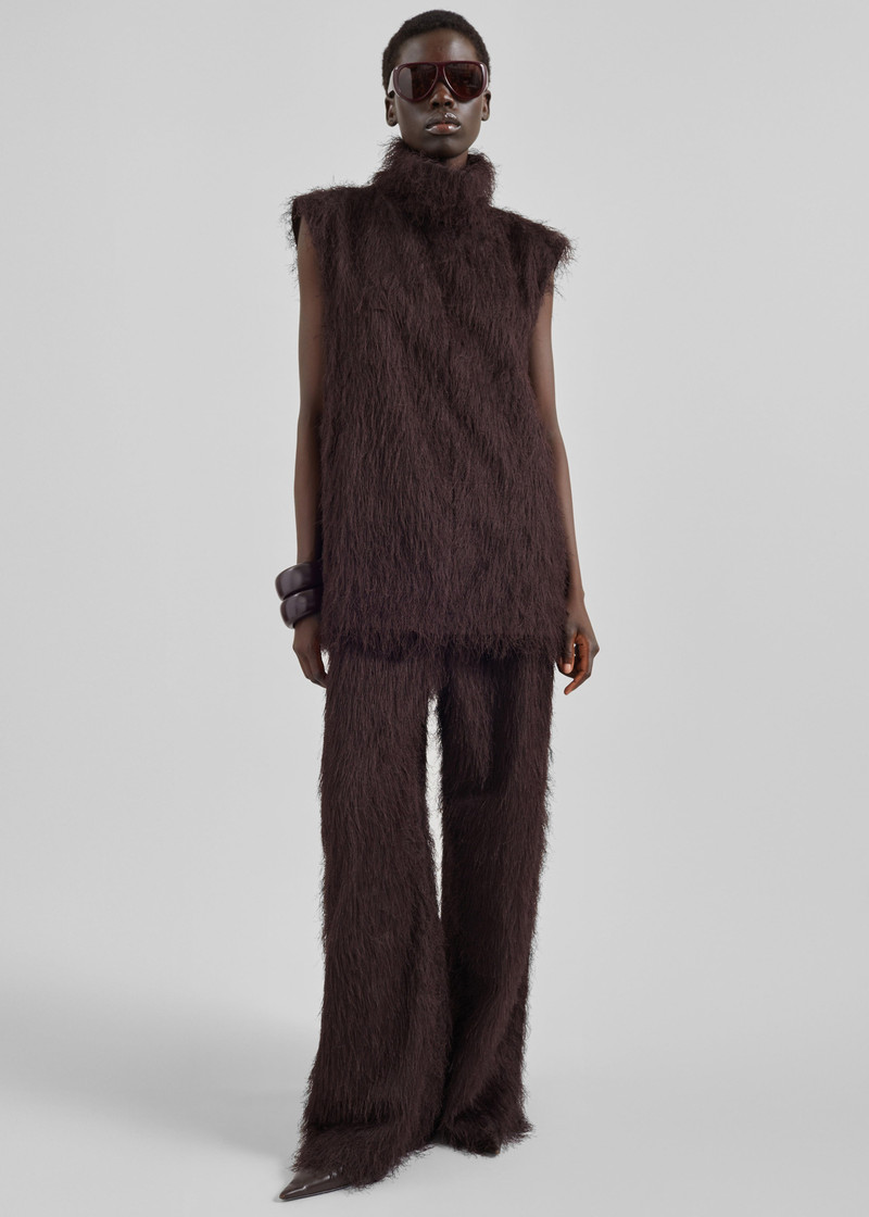 Lancy Fringed Funnel Neck Dress - Dark Brown 4