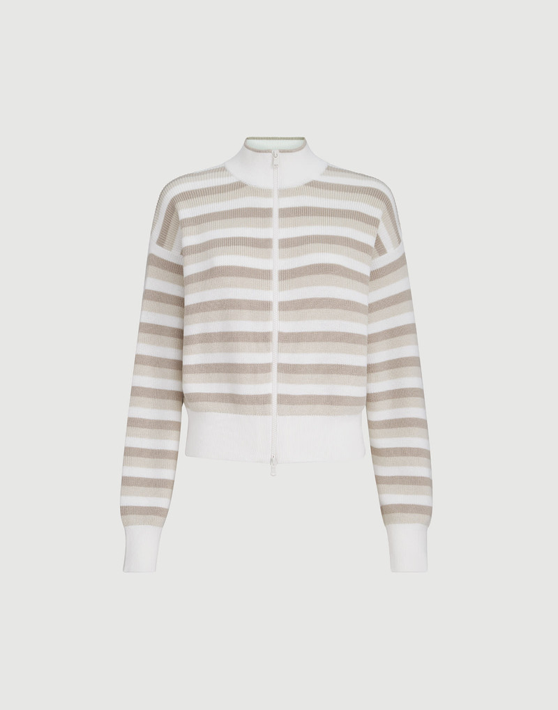 Rib knit cotton cardigan with stripes 1