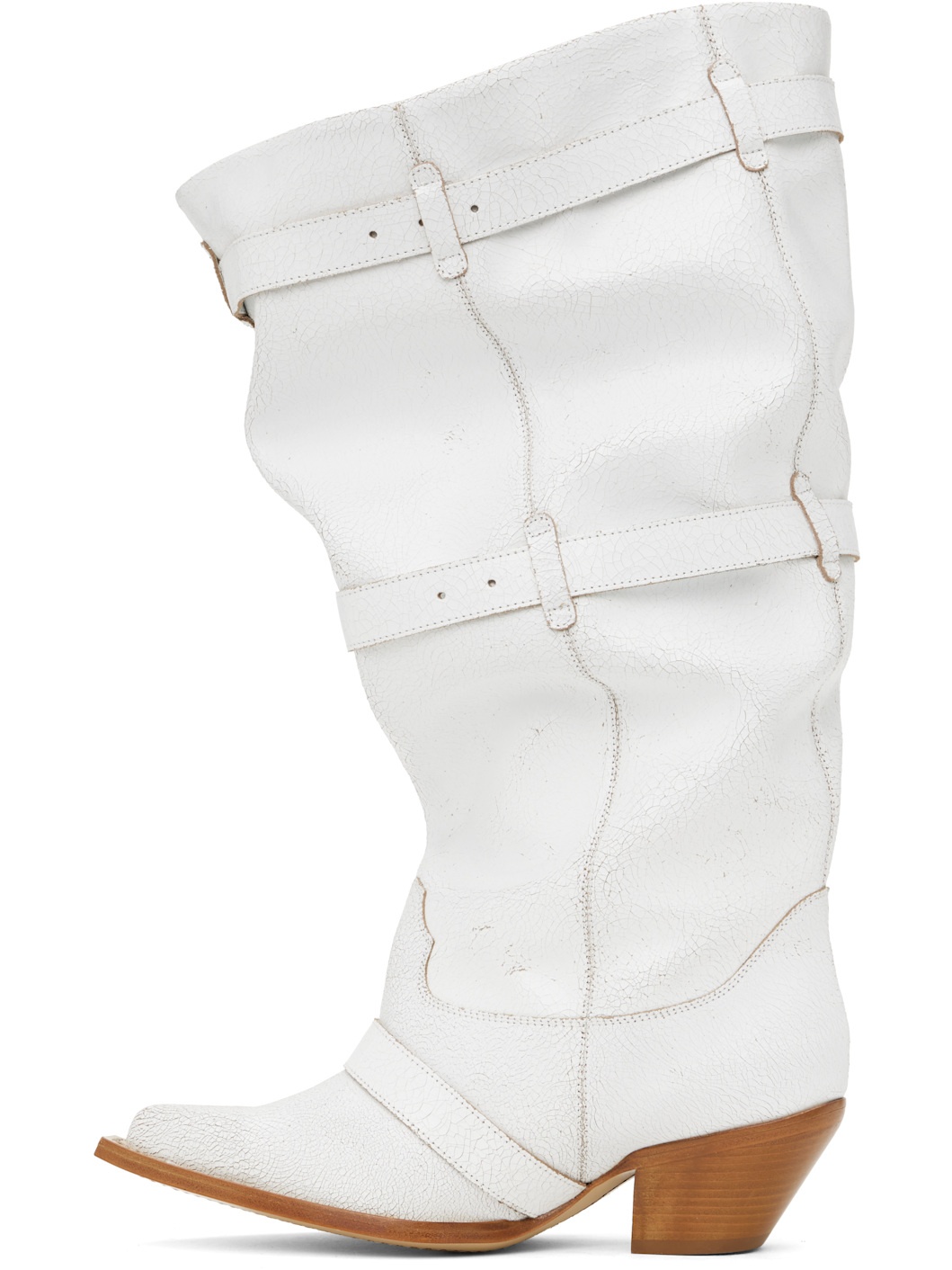 White Buckled-Up Slouch Cowboy Boots - 3