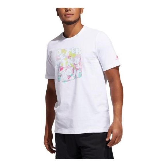 Men's adidas Minimalistic Alphabet Printing Casual Round Neck Short Sleeve White T-Shirt GK3603 - 1