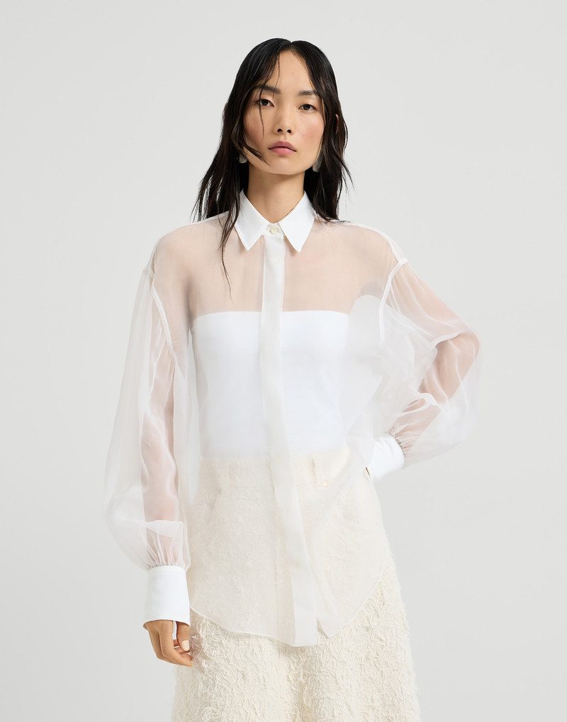 Brunello Cucinelli Crispy silk shirt with monili outlook