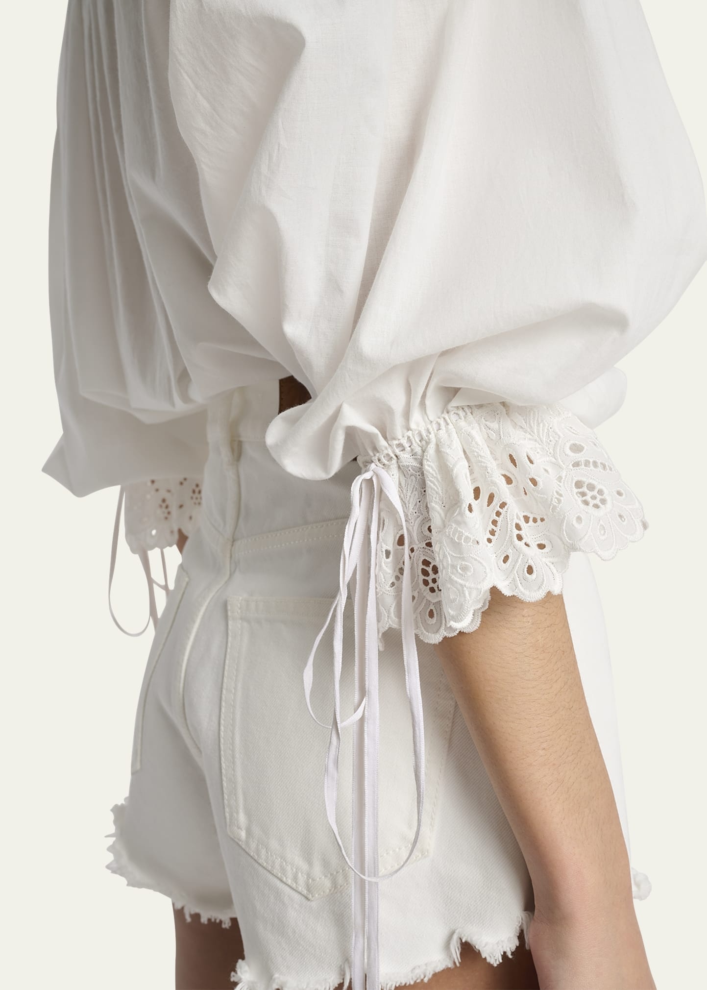 Eyelet-Embroidered Ruffle Cotton Voile Blouse - 5