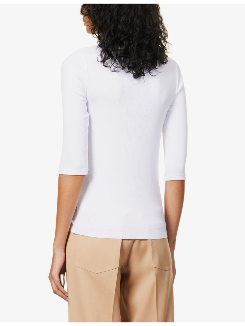 Three quarter-length sleeve ribbed stretch-woven top - 4