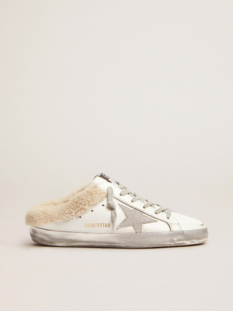 Super-Star Sabots in white leather with shearling lining - 1