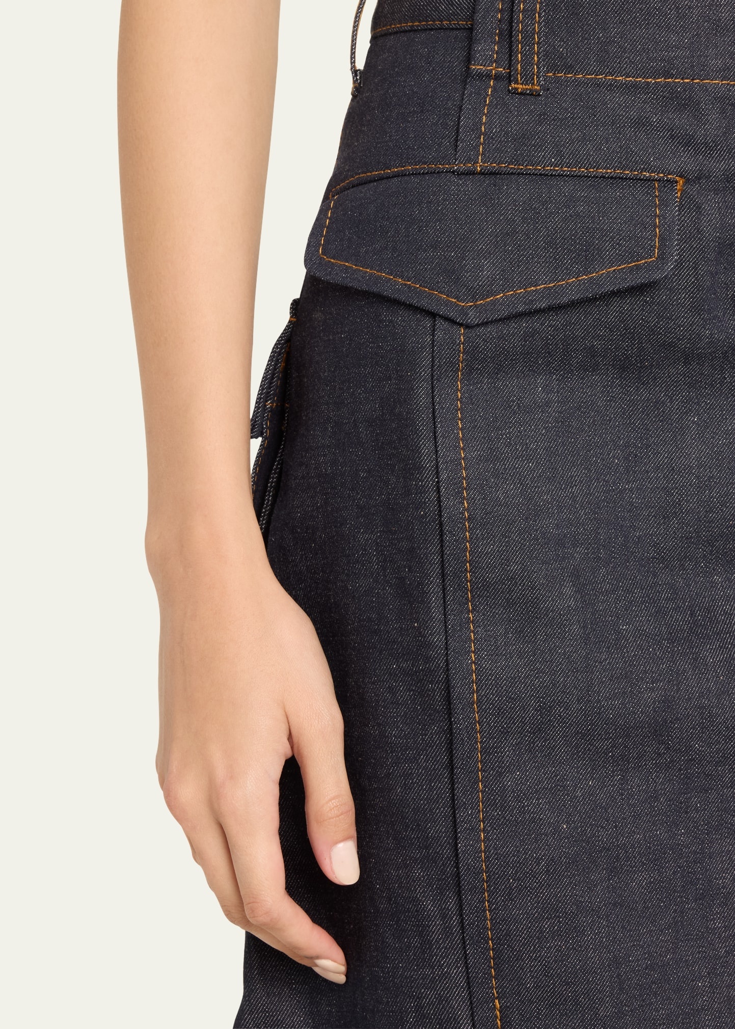 Flared Denim Midi Skirt with Pocket Details - 5