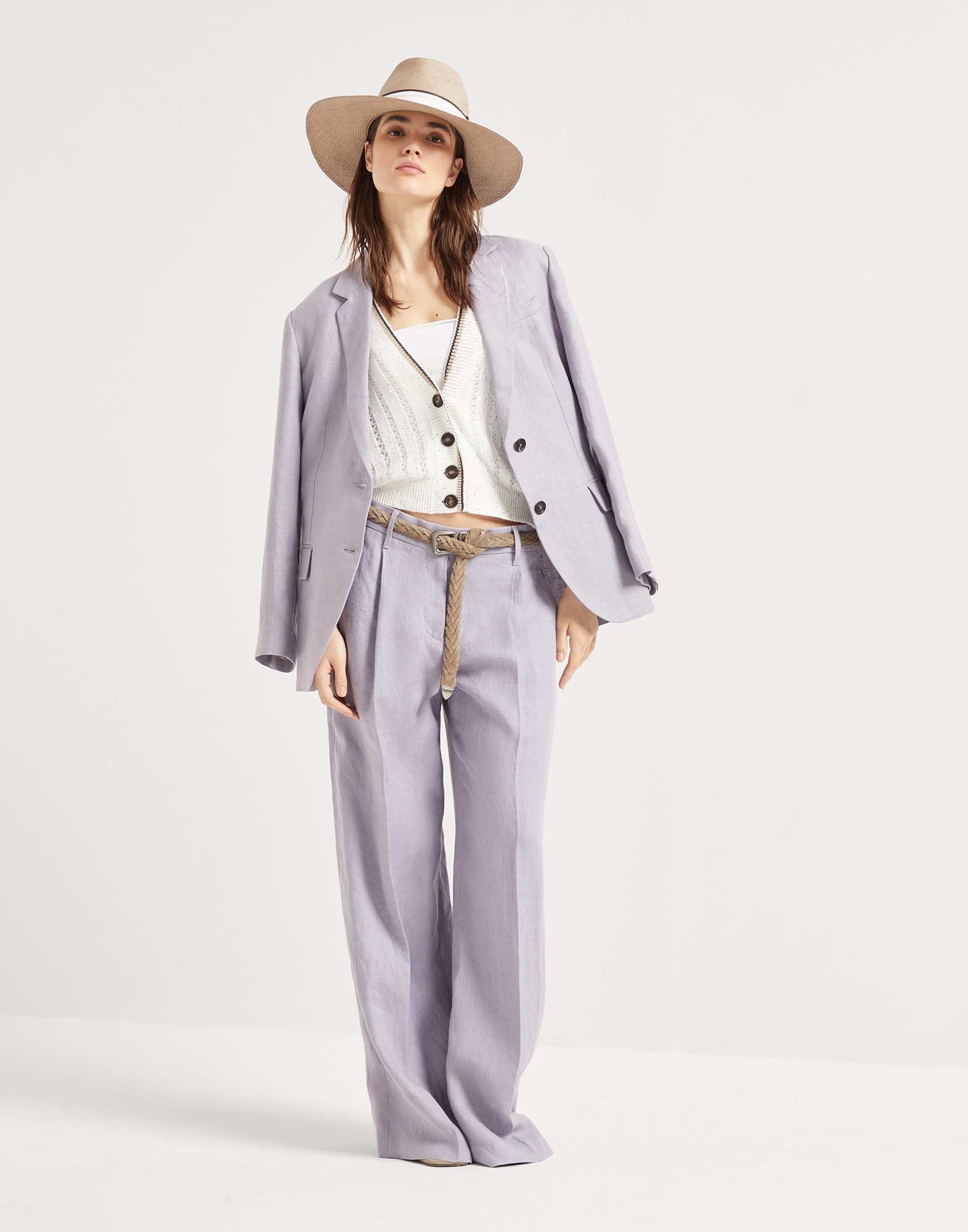 Dyed hemp and linen gabardine blazer with monili - 9
