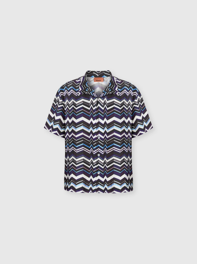 Bowling shirt in viscose with zigzag print 1
