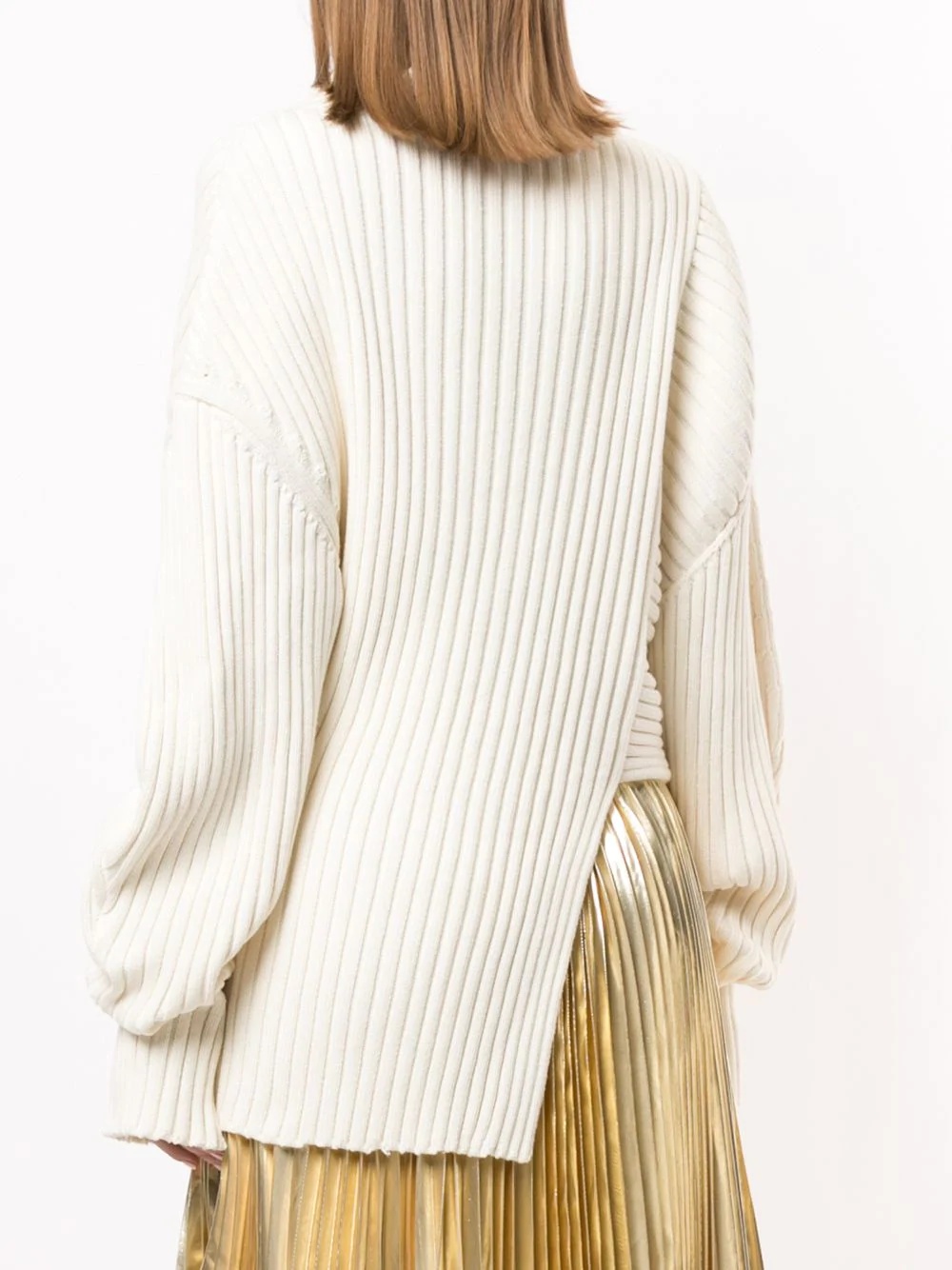 asymmetric ribbed high neck jumper - 4