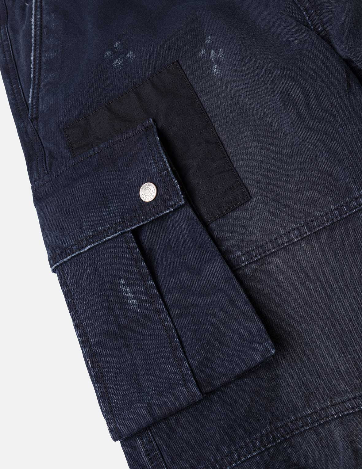 Dual Seagull Print Loose Fit Washed Woven Cargo Joggers - 11