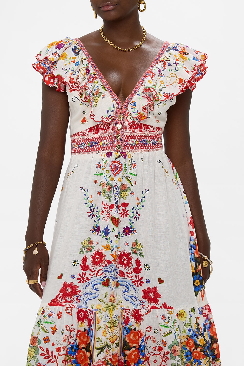 TIERED DRESS WITH NECK FRILL - 5
