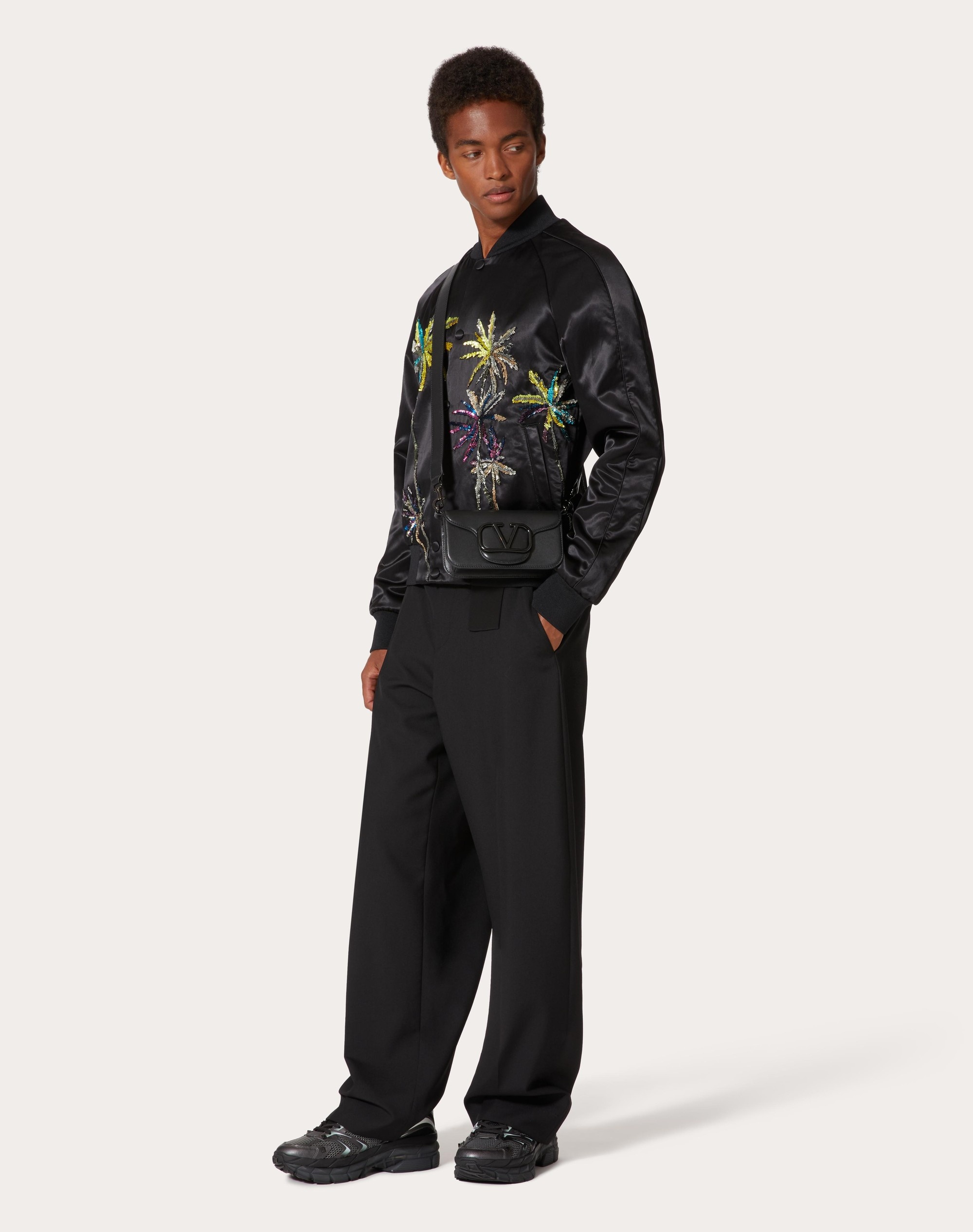 VISCOSE BOMBER JACKET WITH SEQUIN EMBROIDERED PALM - 2