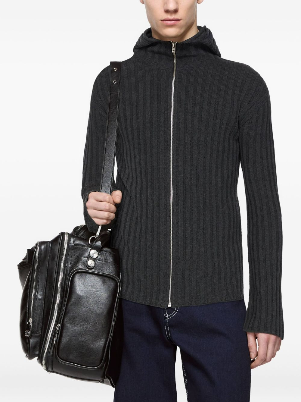 ribbed zip-up hooded cardigan - 4