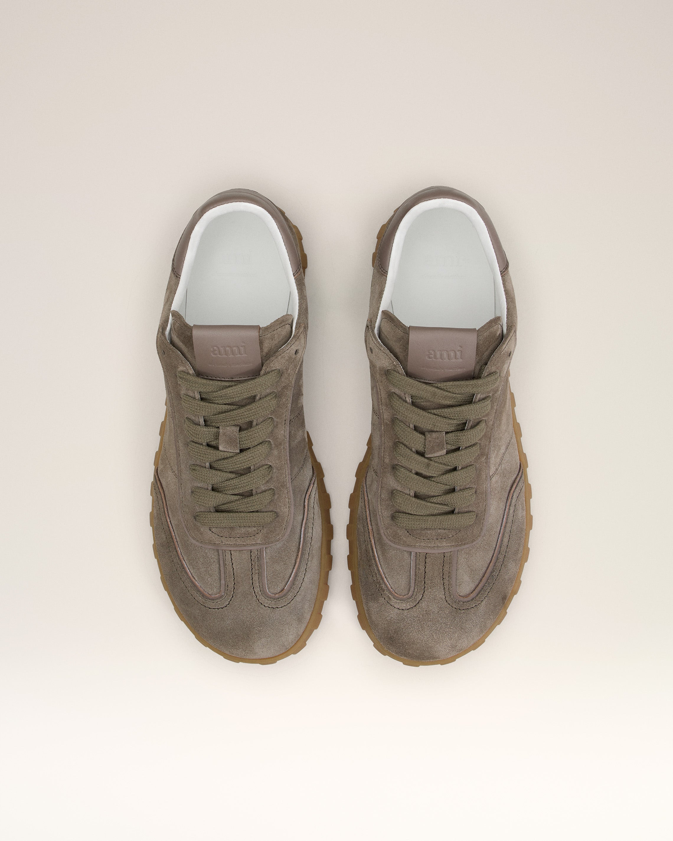 BEIGE LEATHER LOW TOP STEP SNEAKERS - 5