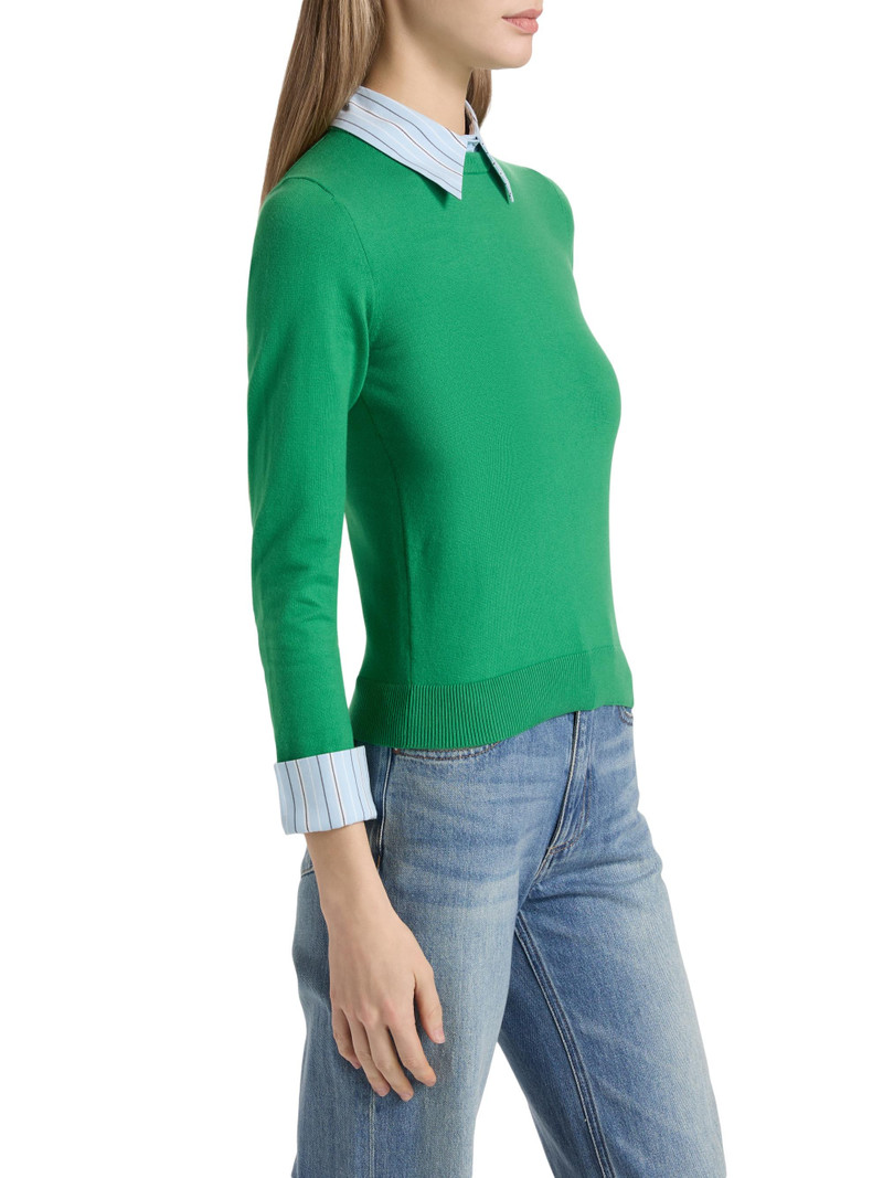 Women's Porla Mixed-Media Collared Sweater - Green Apple Carolina Blue 4