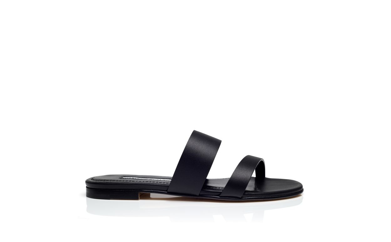 Black Calf Leather Flat Sandals - 1