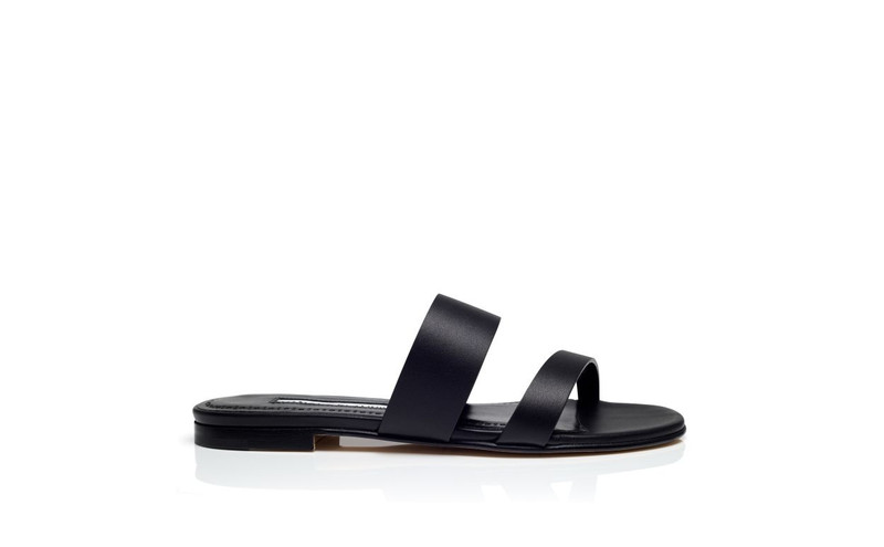 Black Calf Leather Flat Sandals 1