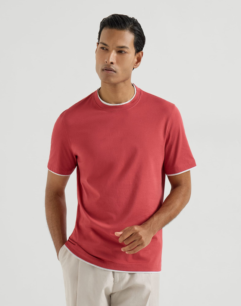 Cotton jersey crew neck T-shirt with faux-layering 2
