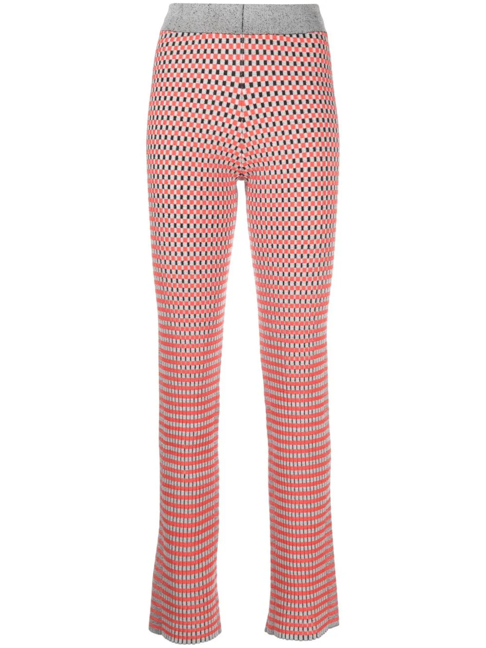 check-pattern ribbed-knit trousers - 1