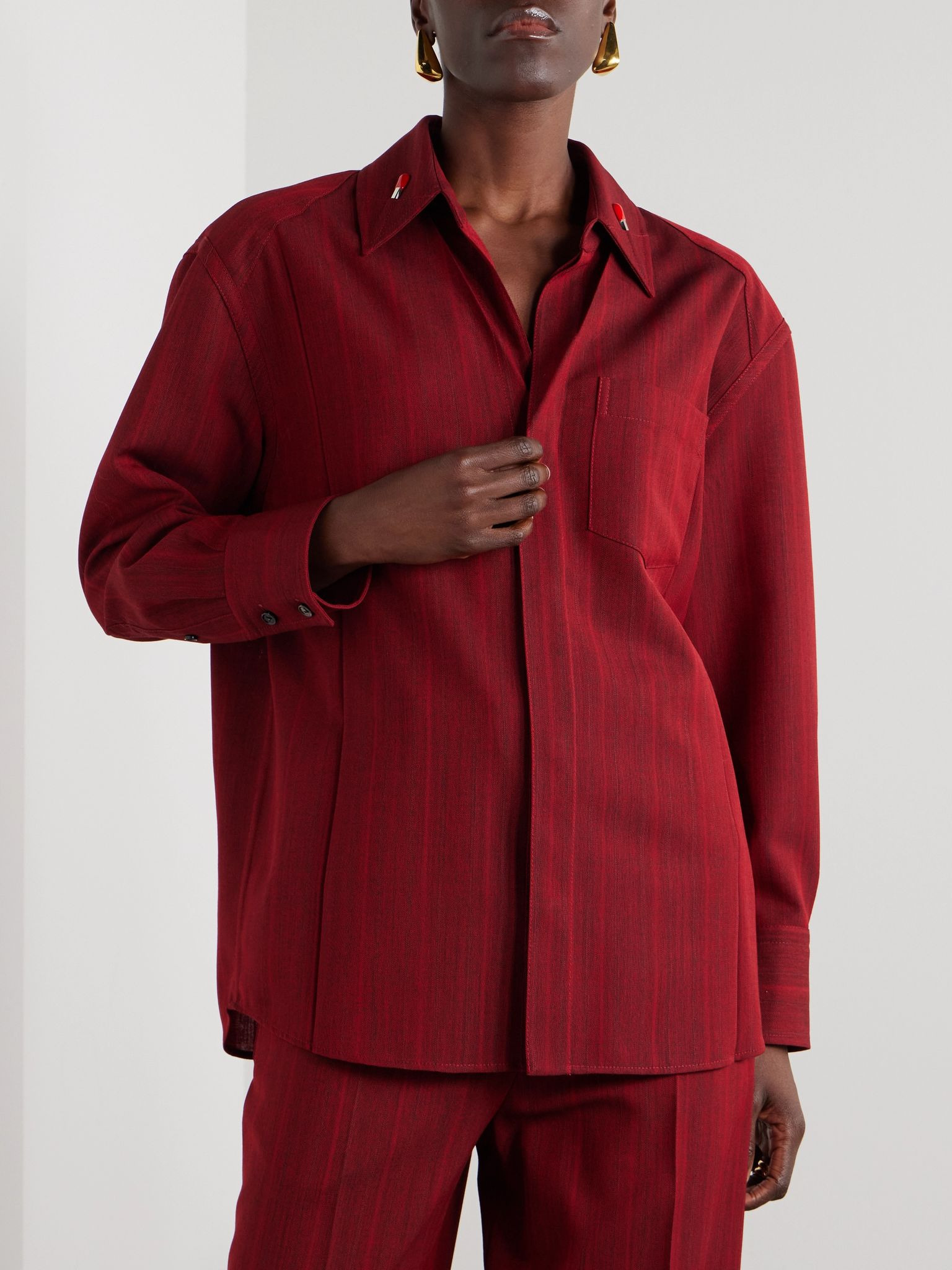 Embellished striped wool-blend shirt Red - 3