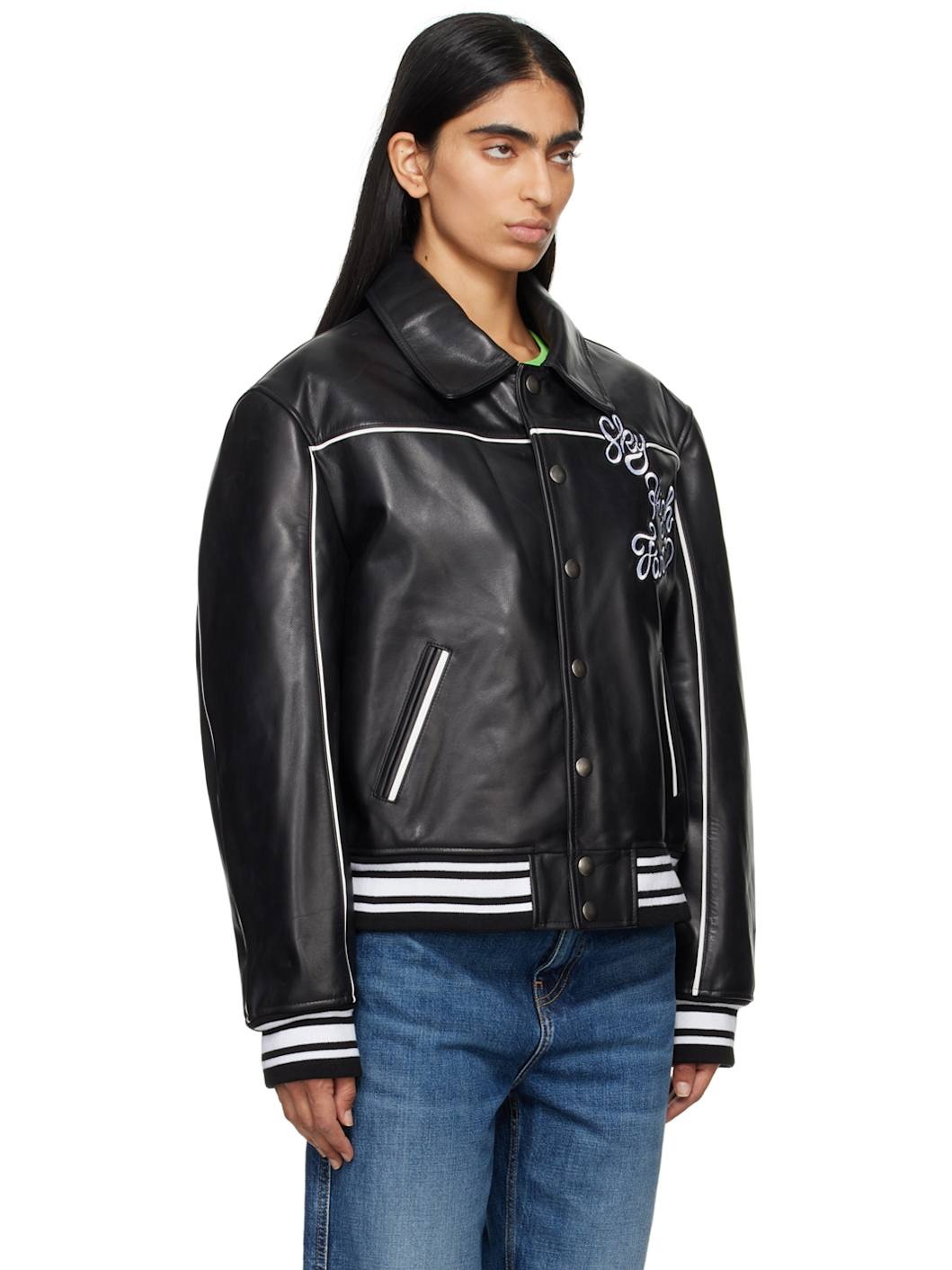 Black 'Sky High Entertainment' Leather Jacket - 2