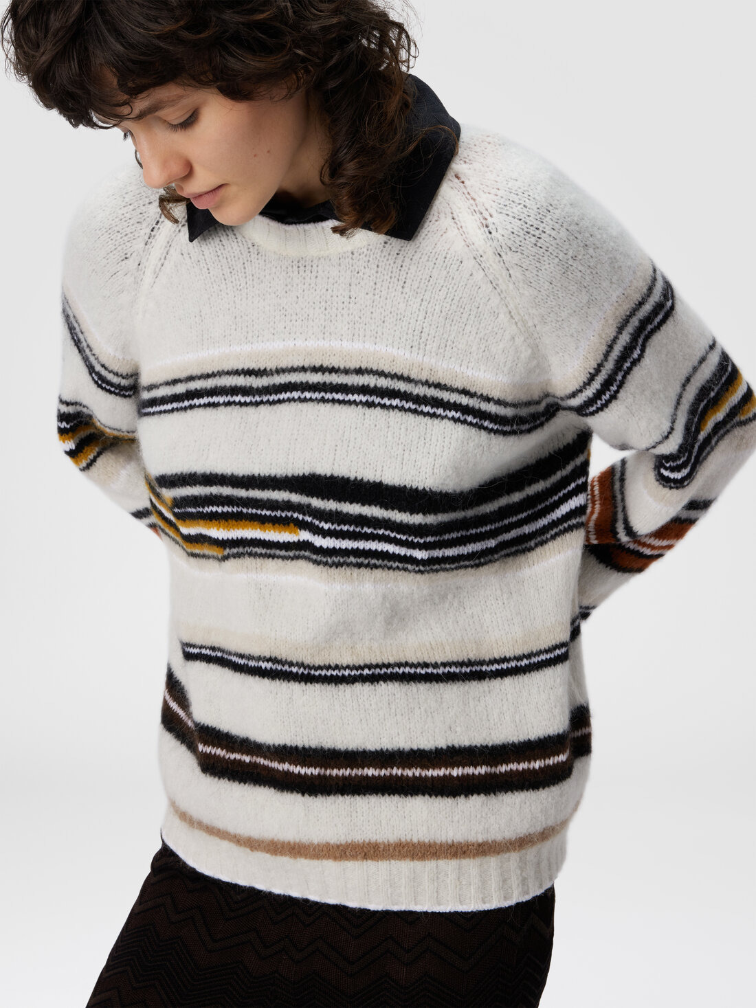 Crew Neck Striped Sweater in Wool, Mohair and Alpaca - 5