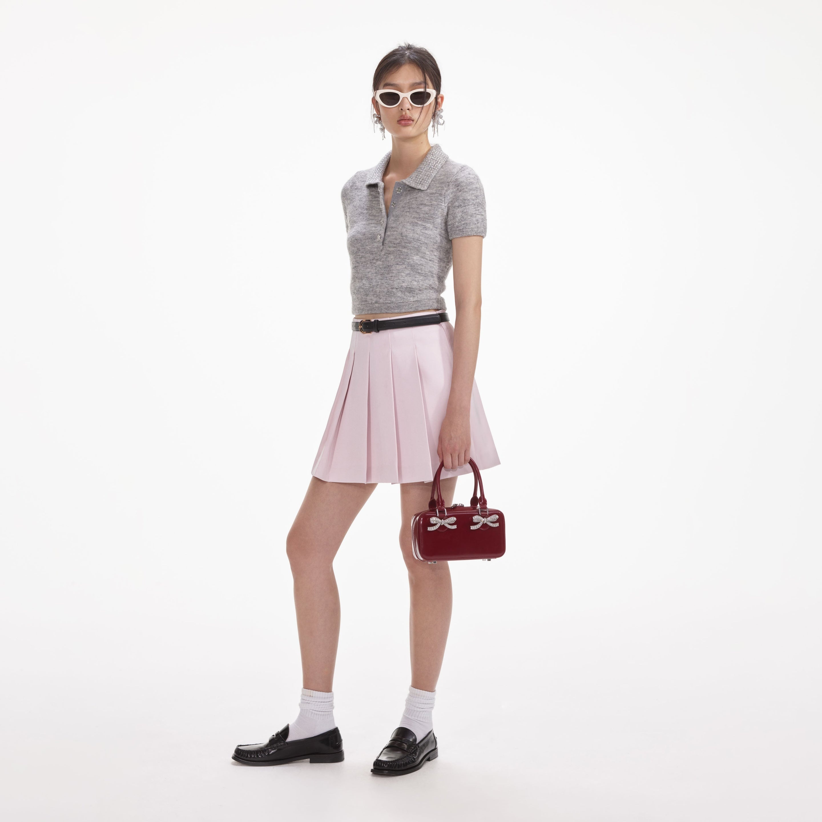 Grey Melange Diamante Knit Top - 2