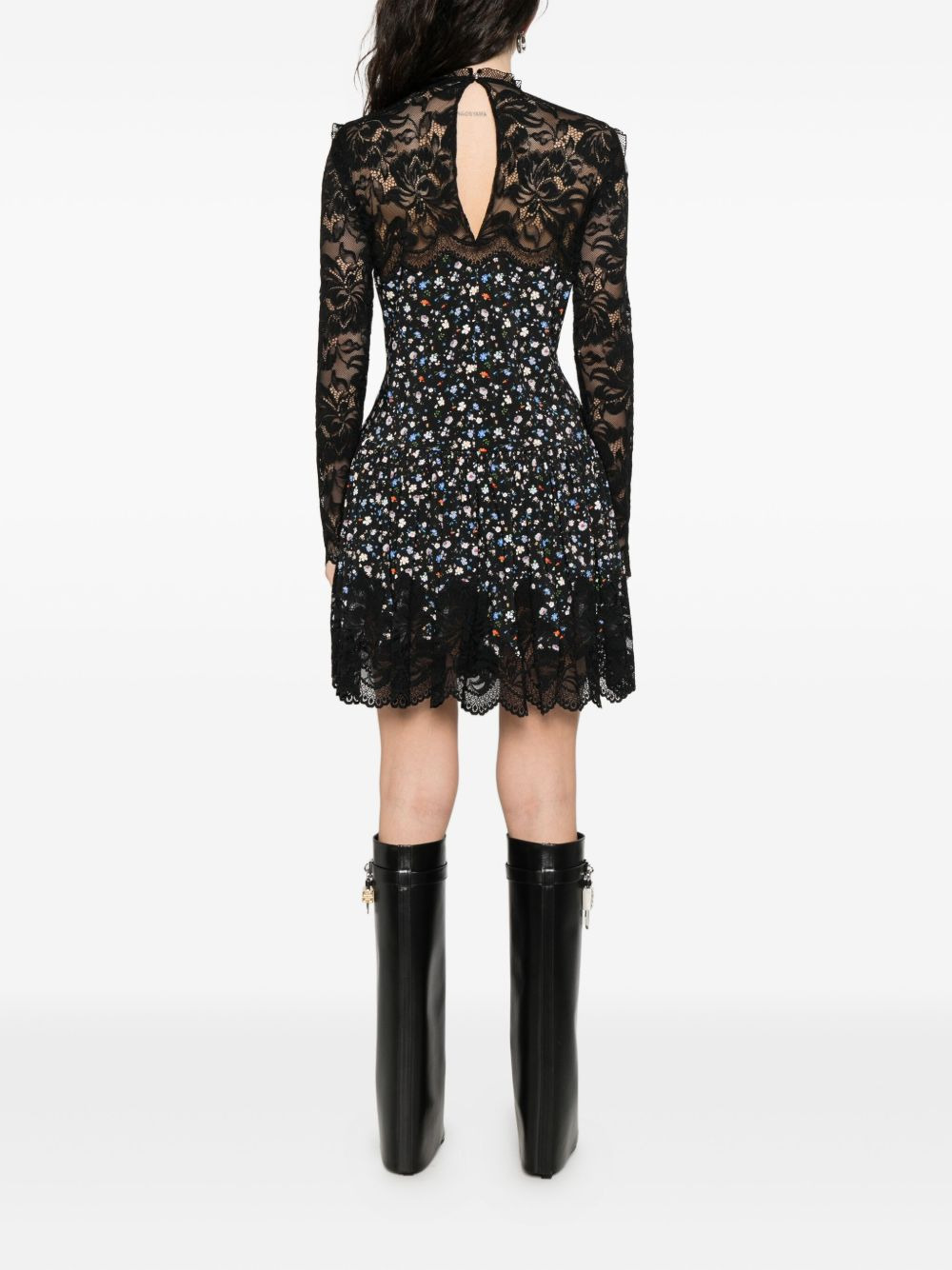 lace floral-print mini dress - 4