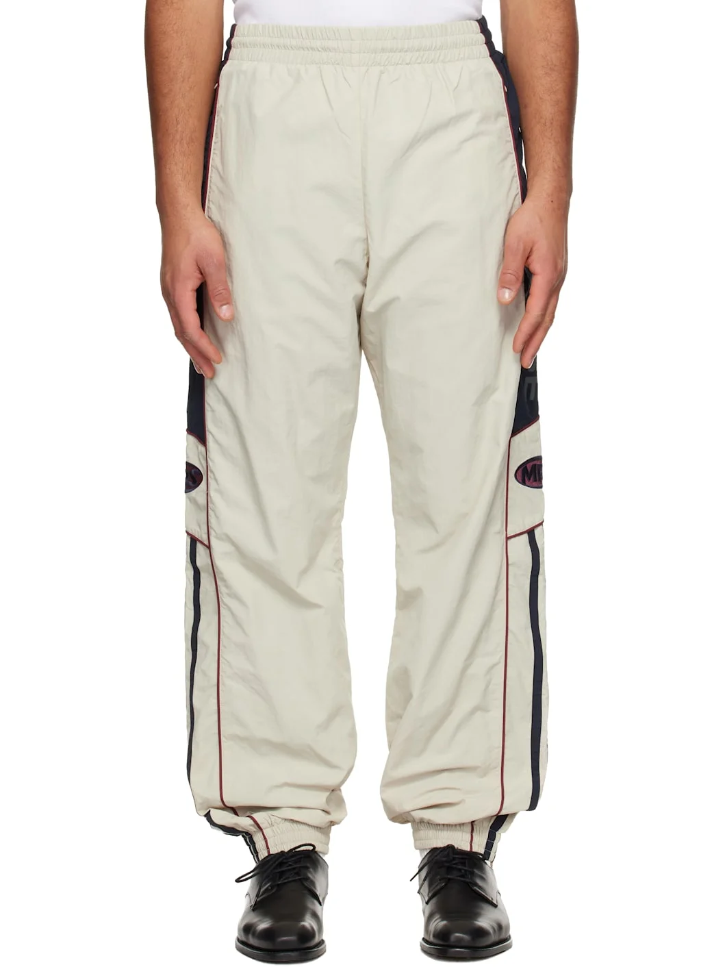 Beige & Navy Hockey Track Pants - 1