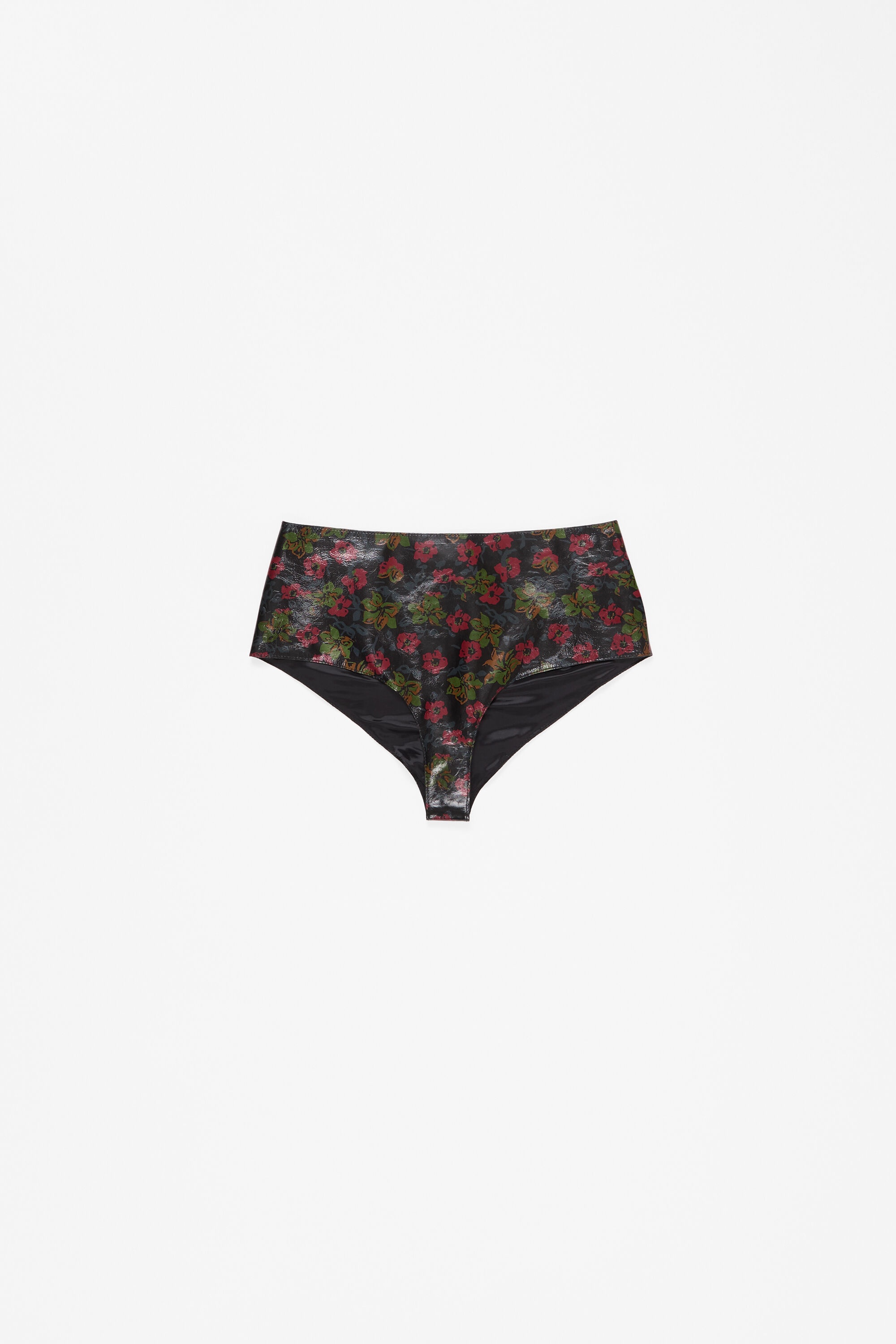 Leather flower print shorts - Black Multicolor - 4