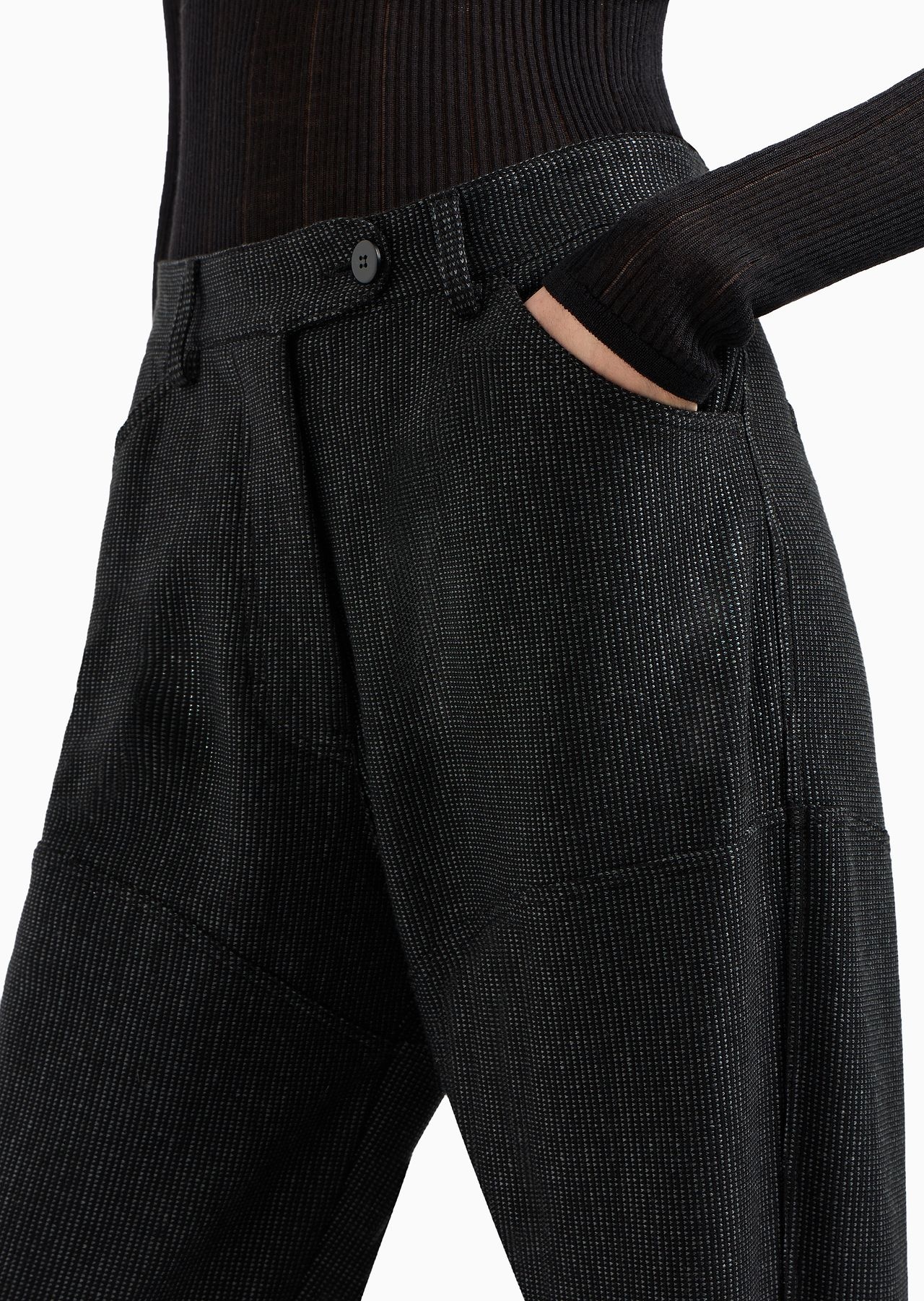 Linen and cotton jacquard jersey cropped trousers - 5