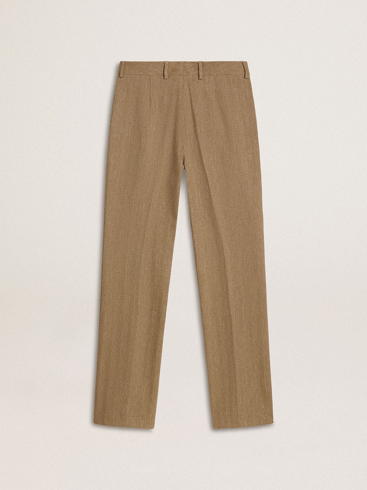 Women's trousers in a sand-colored herringbone linen blend - 6