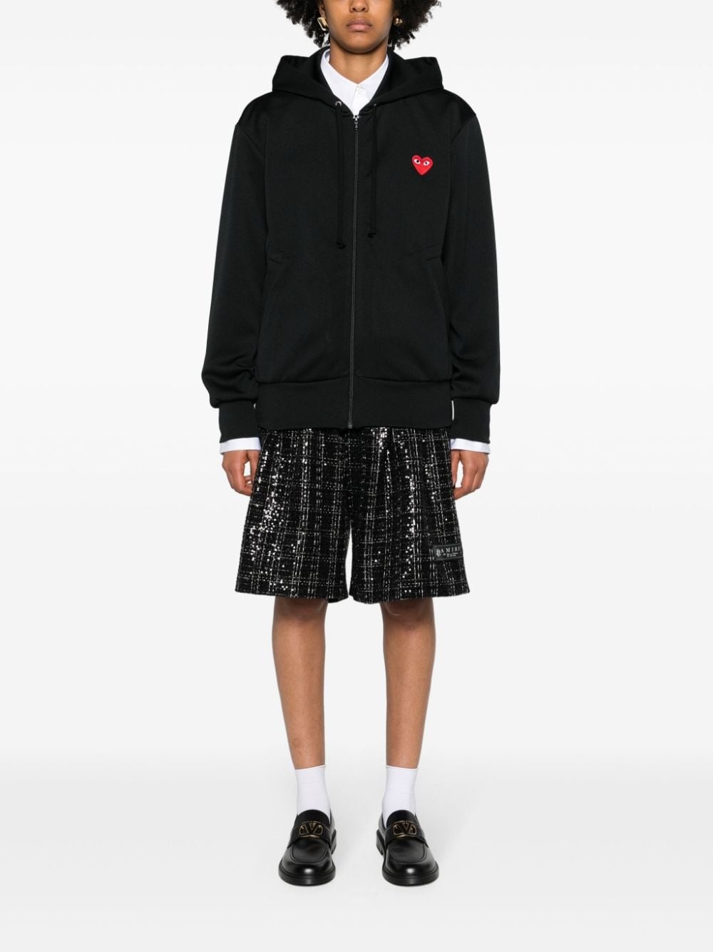 heart-embroidered zip-up hoodie - 2