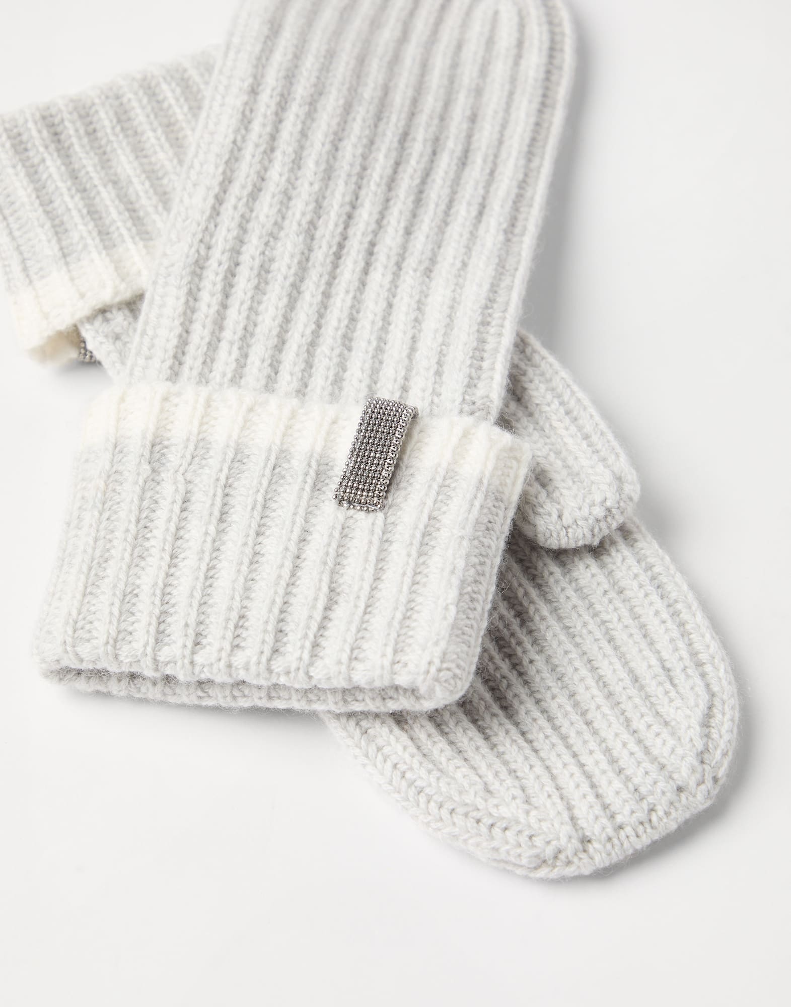 Cashmere English rib knit mittens with monili - 2