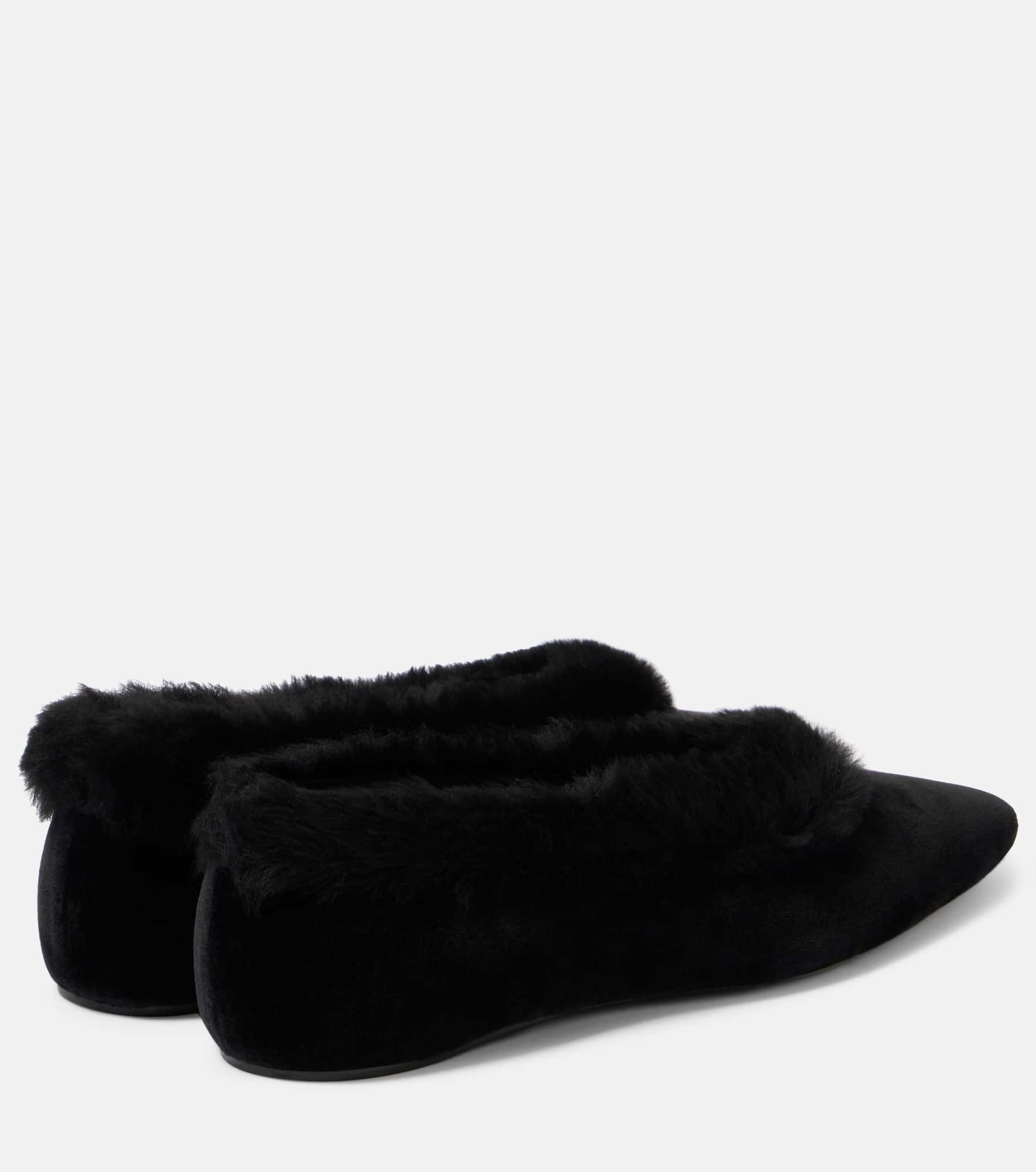 Shearling-lined velvet ballet flats - 2