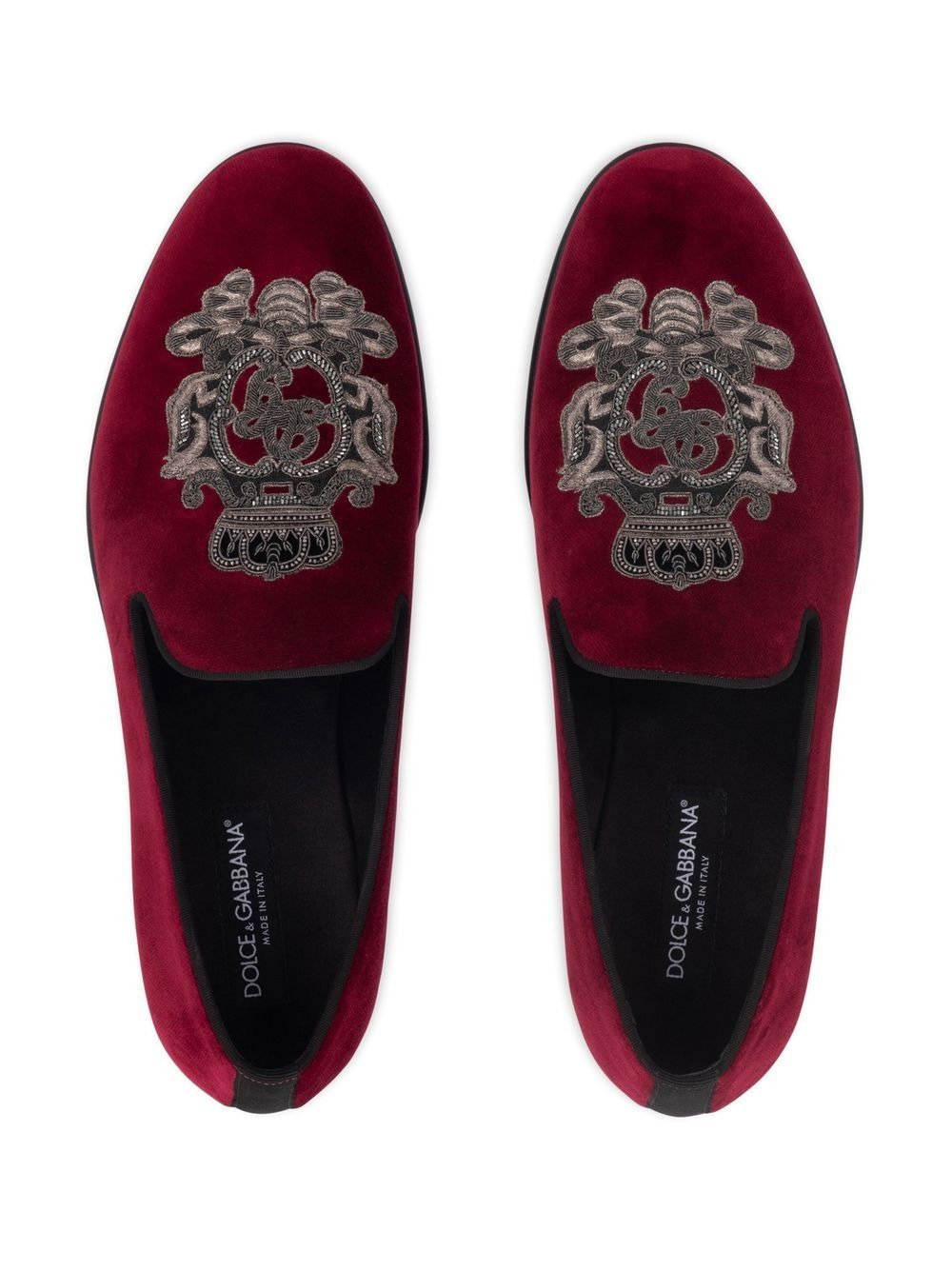 velvet-finish embroidered slippers - 4
