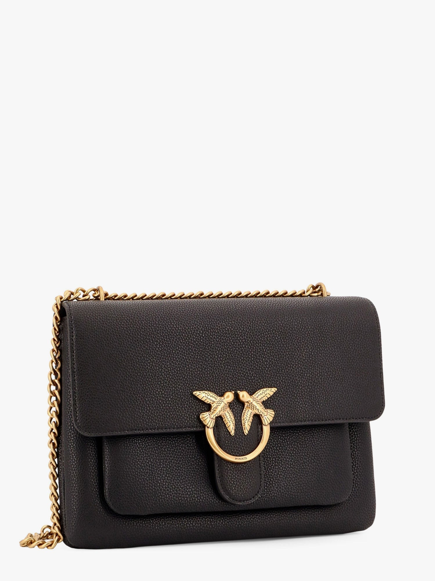Pinko Leather Shoulder Bag With Metal Love Birds Buckle - 3