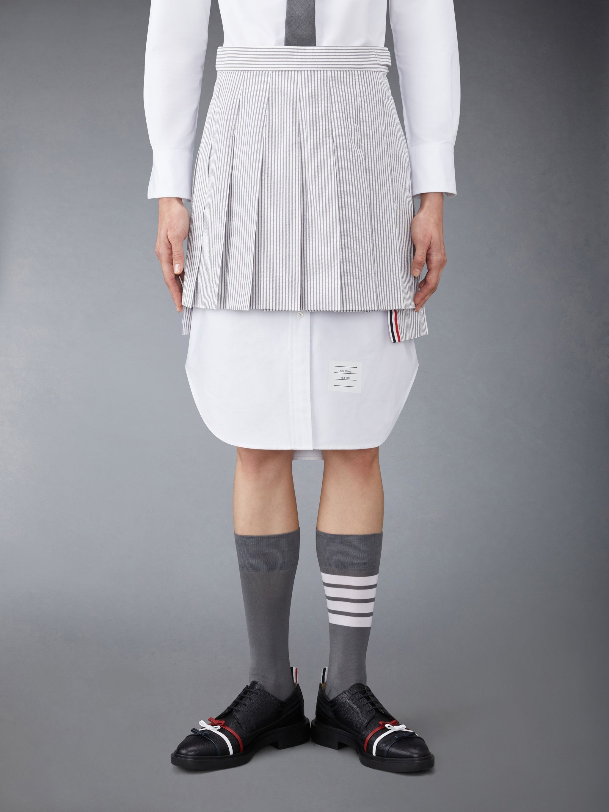 Seersucker pleated mini skirt - 1