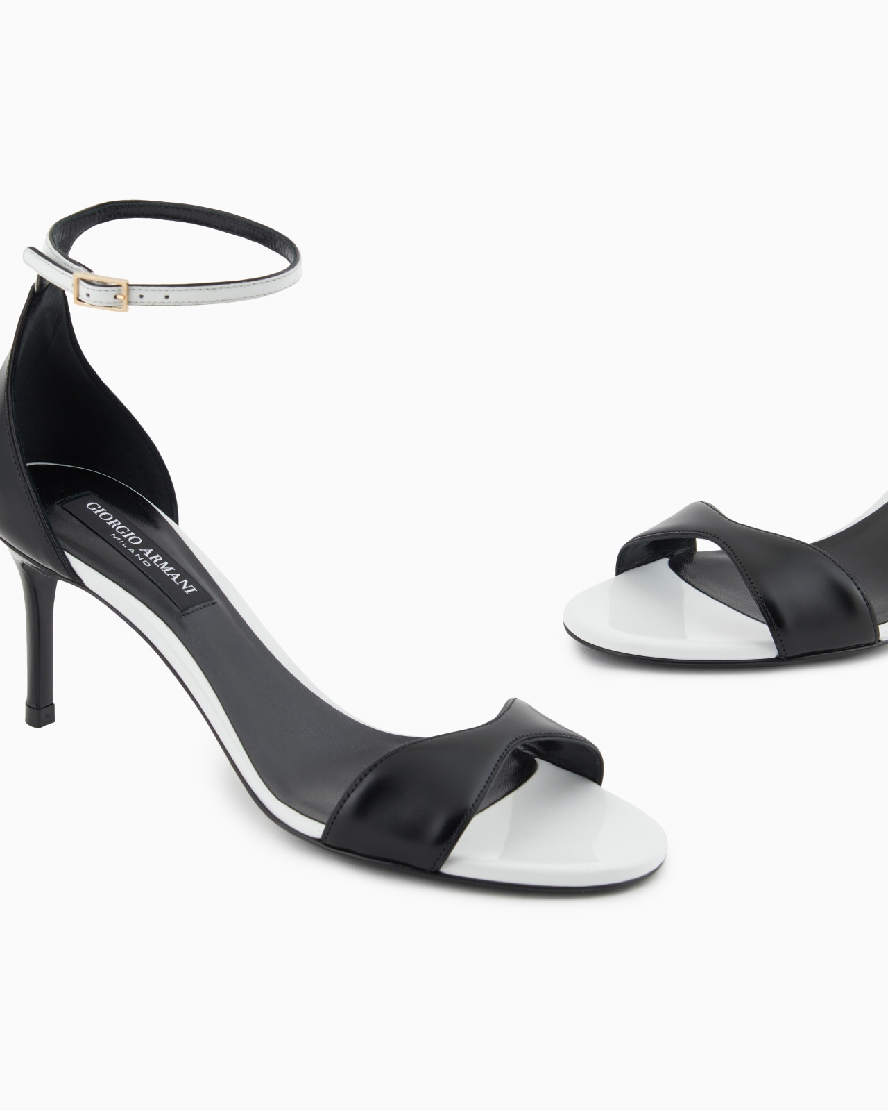 TWO-TONE BRUSHED LEATHER HEELED SANDALS - 5