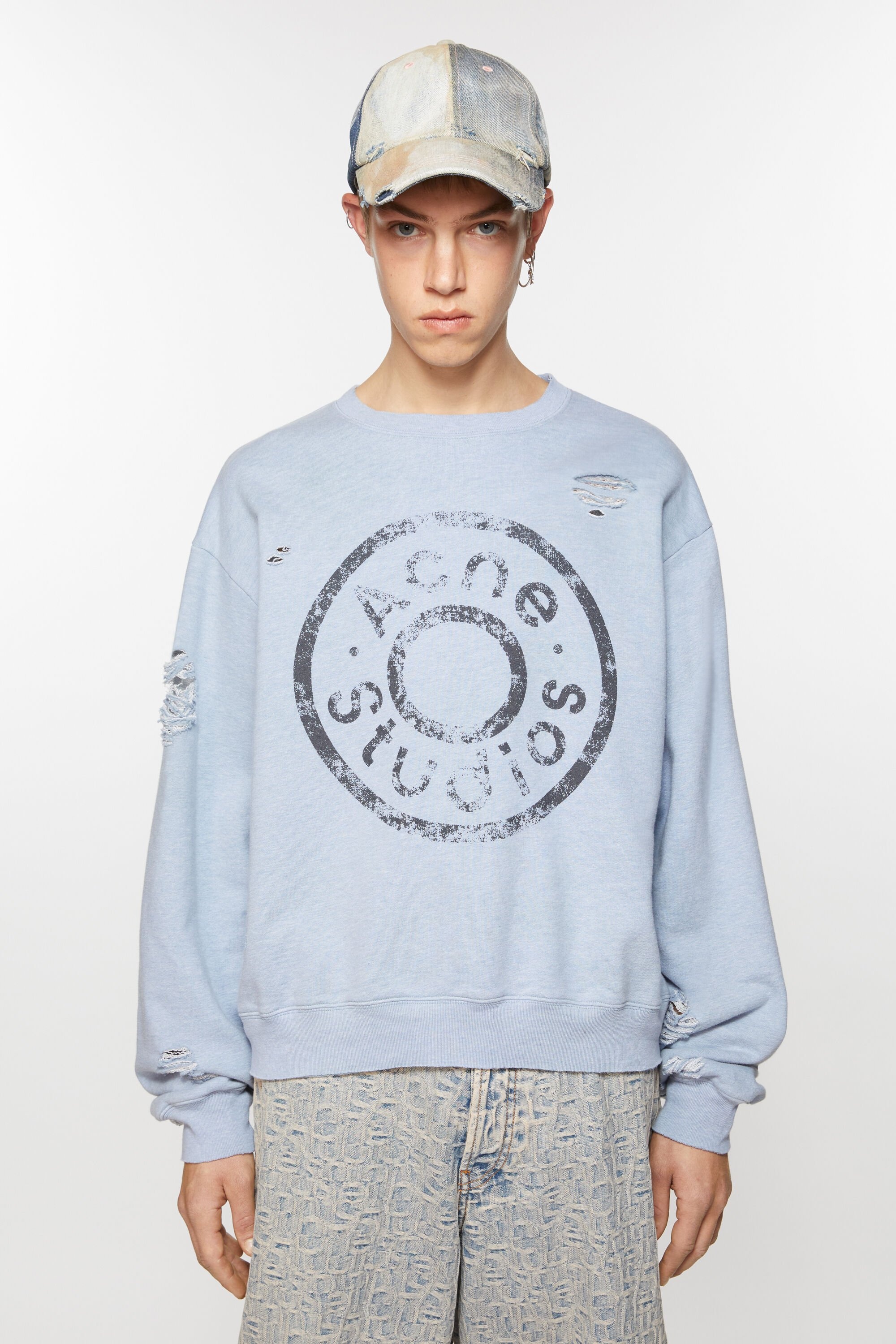 Sweater logo print distressed - Blue melange - 2