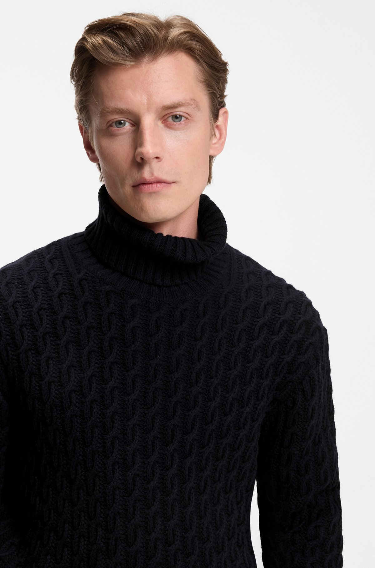 BECKHAM X BOSS CABLE-KNIT SWEATER IN WOOL AND CASHMERE - 3