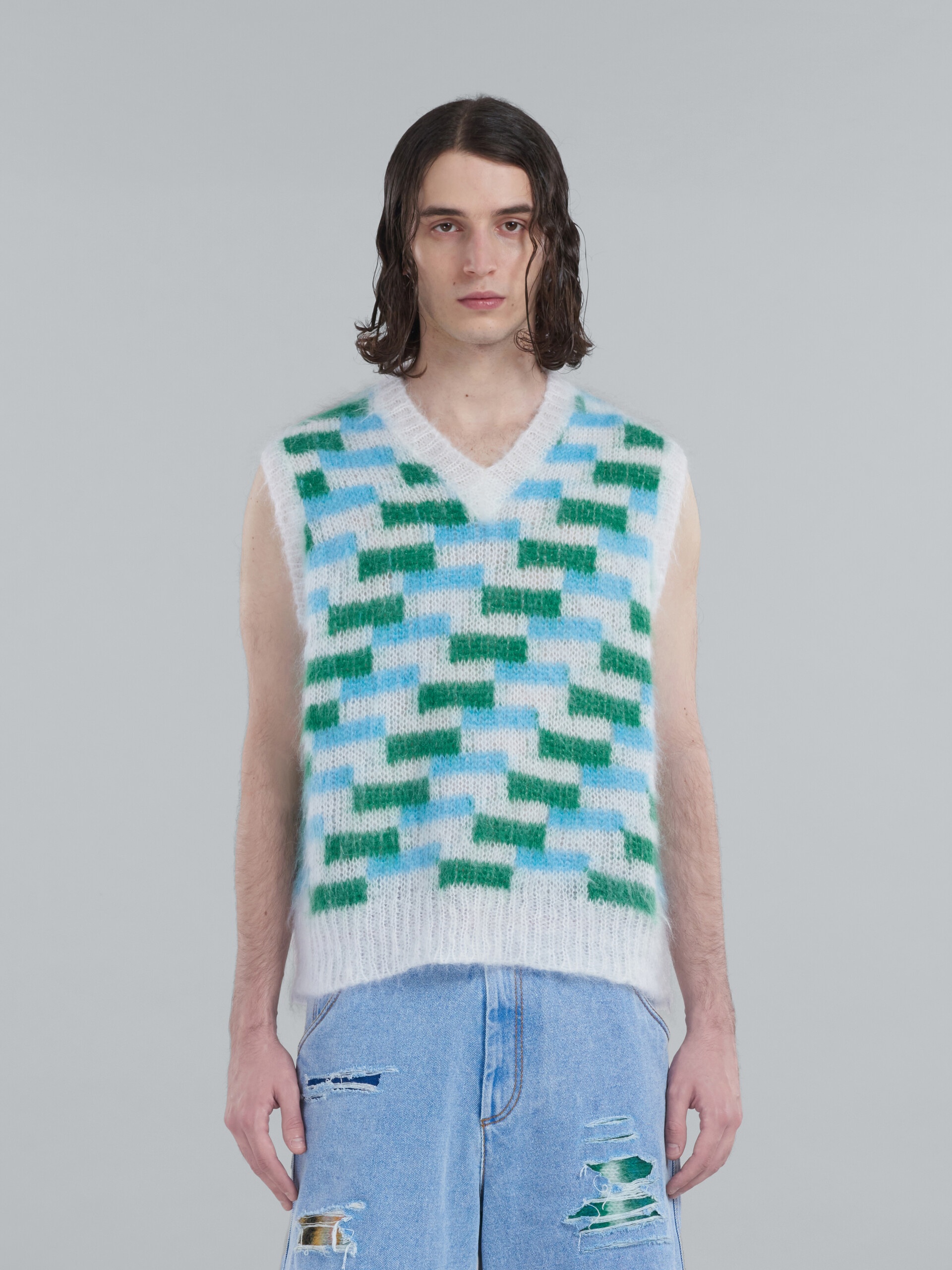 MULTICOLOR MOHAIR VEST WITH INLAYS - 2