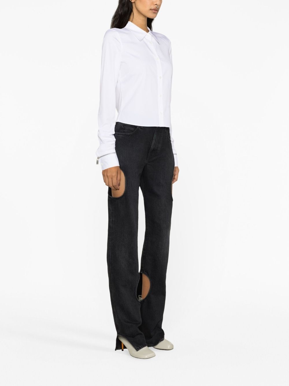 pointed-collar button-up shirt - 3