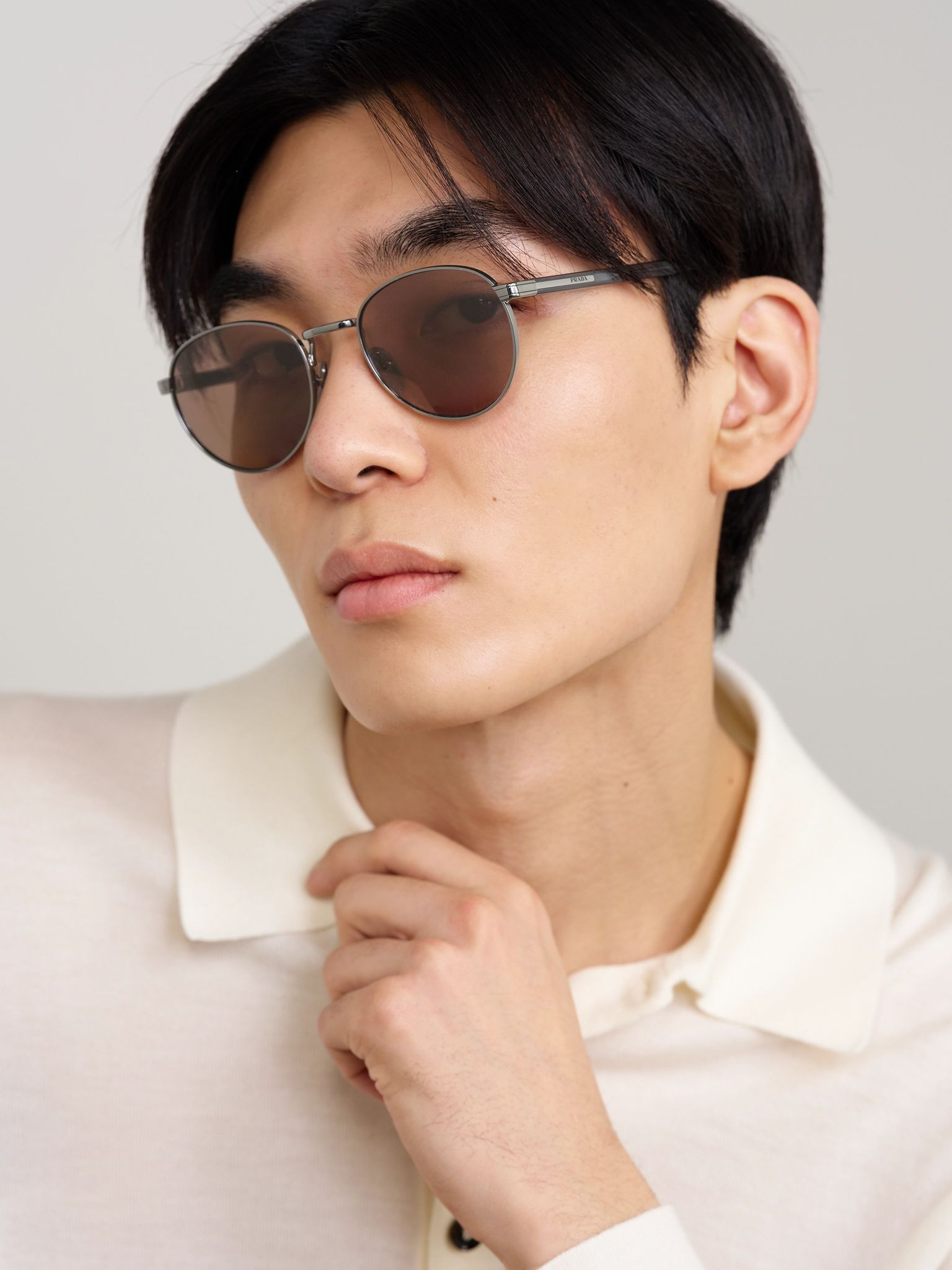 Round-Frame Silver-Tone and Acetate Sunglasses Brown - 2