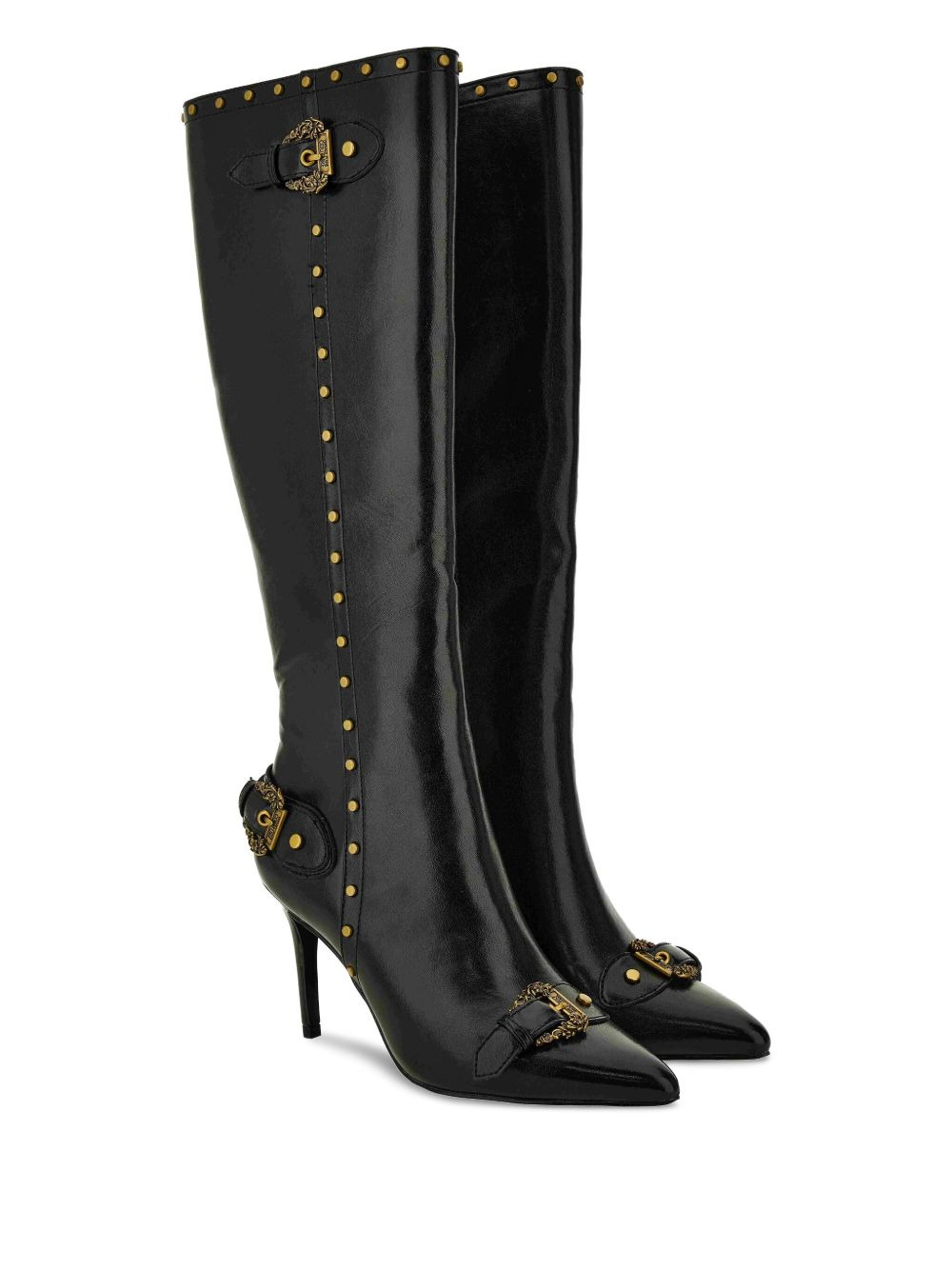 buckle-detail studded knee-high boots - 2